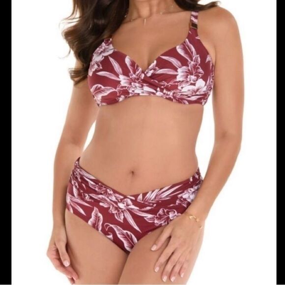 Miraclesuit Flattering & Supportive Burgundy Tropical Bikini - Picture 1 of 8
